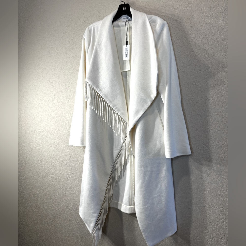 Milly Fringe open front coat in ivory | Size Medium (True to size)